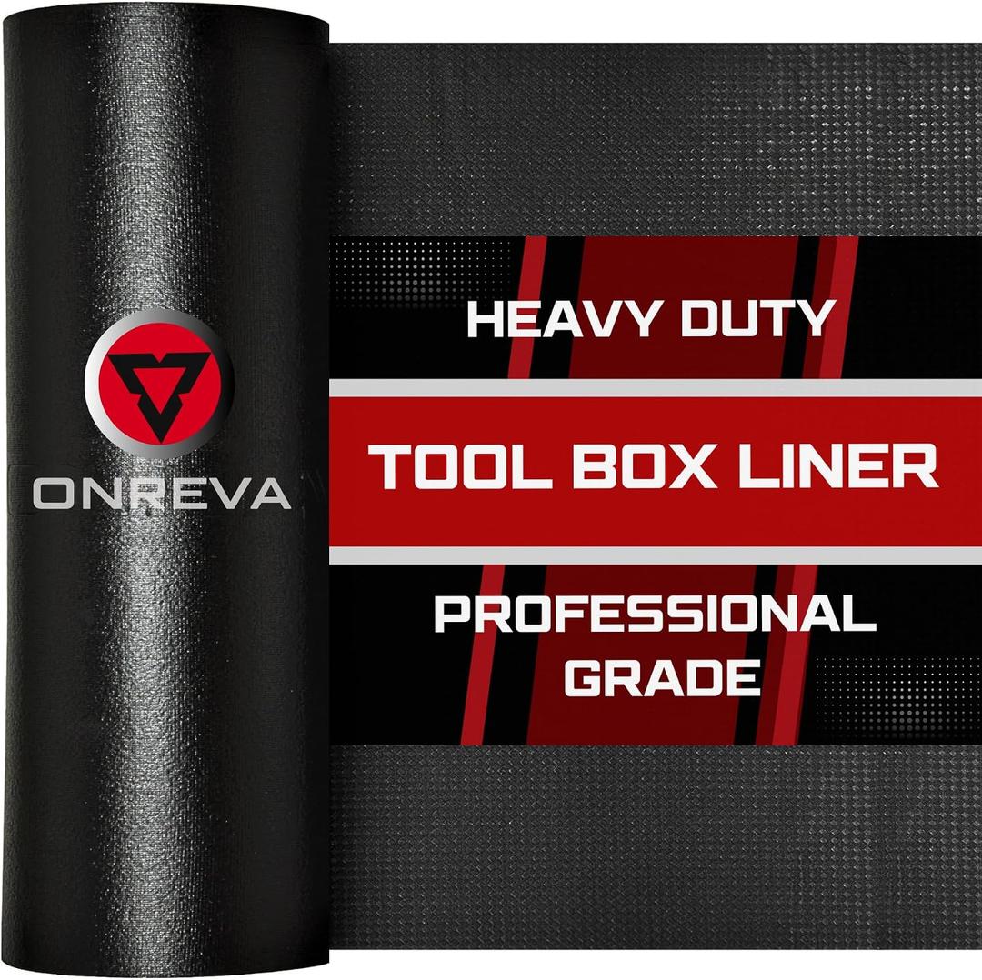 ONREVA Tool Box Liner 20" Wide x 28 Ft, 1/8" Thick Heavy Duty Toolbox Drawer Liners for Tool Chest Cabinet Workbench & Garage Shelf, Protective Non-Slip Mat for Mechanics & Workshops, Black, 20 inch wide x 28 feet long