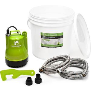 FLUENTPOWER Tankless Water Heater Descaling Flush Kit, Includes 1/4HP Submersible Utility Water Pump with Adapters, 4 Gallon Pail with Bucket Lid Opener, Two 3/4"GHT x 6' Stainless Steel Hoses