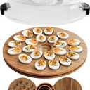 Trauful Deviled Egg Carrier with Lid and Handle | Reversible | Wooden Portable Deviled Egg Containers with Lid for Party Travel | Covered Platter Tray Holder | Holds 22 Eggs, Acacia Wood
