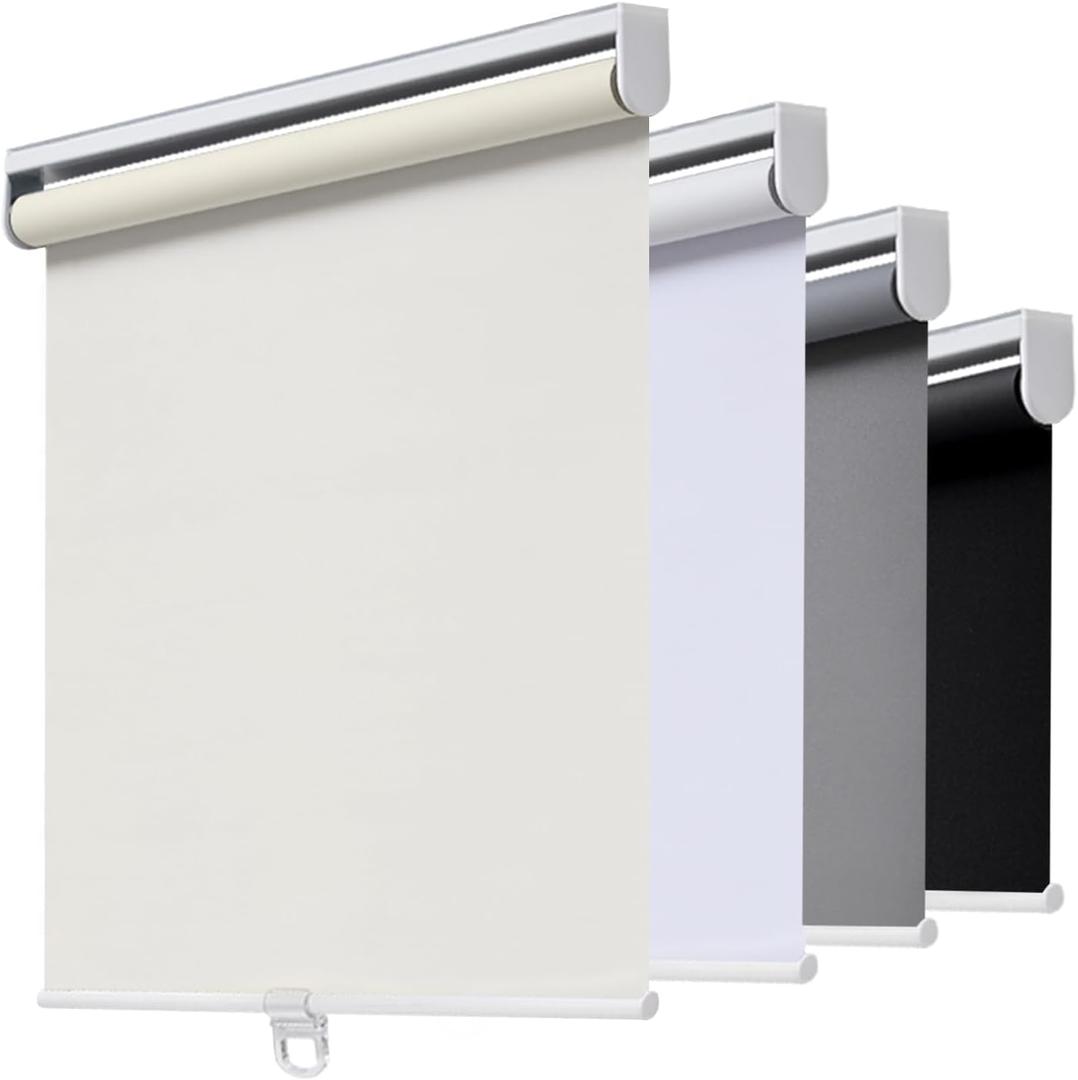 AOSKY Cordless Roller Shades Blackout Blinds for Windows Room Darkening Rolled Up Shades with Spring System, UV Protection Window Shades Door Blinds for Home and Office (34" W x 72" H, Ivory)