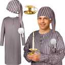 Liitrsh 3 Pcs Christmas Nightshirt Costume Cosplay Christmas Men's Pajama Nightgown Adjustable Sleep Cap Candle Holder (Medium)