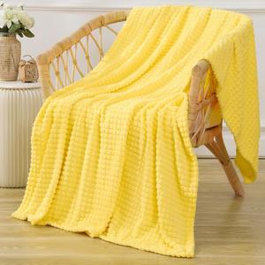 Puncuntex Yellow Throw Blanket 50"60",Super Soft Flannel Fleece Plush Cozy Blanket with 3D Jacquard Square Grid Design Luxury for Couch Sofa Chair