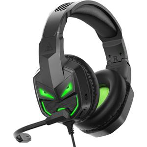 EKSA Fenrir S Gaming Headset for Xbox Series X/S, Xbox One, PS5, PS4, PC, Switch - Noise Cancelling Microphone, Comfortable Ear Pads, 50 mm Drivers, RGB Light, One Key Control - Birthday Gift, Green