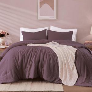 WRENSONGE King Size Comforter Set - 3 Pieces Deep Purple Comforter Prewashed Soft Lightweight for All Seasons,Fluffy Down Alternative Comforter King Size with 2 Pillow Shams (Italian Plum)