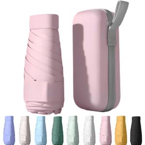 UPF50+ Mini Travel Sun Umbrella for Purse With Case,Small Compact UV Umbrella Protection Sun,Lightweight Portable Parasol Windproof for Women Men Kids