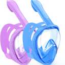 Kids Snorkel Mask Full Face, Snorkeling Gear for Kids 2-14 with Camera Mount, 180 Degree Panoramic View Snorkeling Set Anti-Fog Anti-Leak (Blue+Purple)