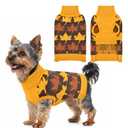 LyssKMK Thanksgiving Day Dog Sweater Yellow Brown Maple Pattern Pet Knitwear Clothes Fall Themed Costume Cold Weather Outfits for Small Middle Large Dogs XXL