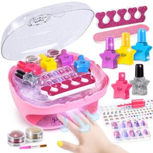 Shemira Nail Polish Kit For Girls Ages 7-12 Years Old,Toy For Girls 5 6 7 8 9 10 11 12 Years Old, Nail Art Studio With Pink Nail Dryer, Christmas Birthday Gifts