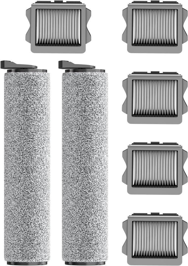 Vacuum Mop Replacement Parts Compatible with Tineco Roller Brush Replacement, Suitable with Ifloor 3 Series, Floor One S3 Series, Ifloor 5 Breeze Cleaner, Set Includes 2 Roller Brushes and 5 Filters