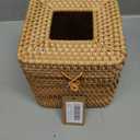 Rattan Tissue Box Cover Natural Woven Facial Napkin Holder Square with Lid 5.7 x 5.7 x 5.5 Inch (Natural)
