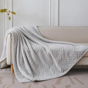 KORBLISS Faux Fur Quilt Twin Blanket for Couch, 480GSM Fuzzy Soft and Warm Coverlet Light Weight Quilted Blanket for Sofa, Chair, Bed, Bedroom, 60x80 Inches,Light Grey Interwoven