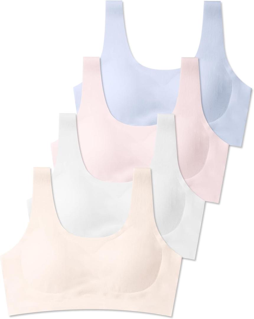 SALIA GIRL Training Bras for Girls 10-16 Sports Seamless Bra with Removable Padding Bras (Large, White/Beige/Pink/Blue)