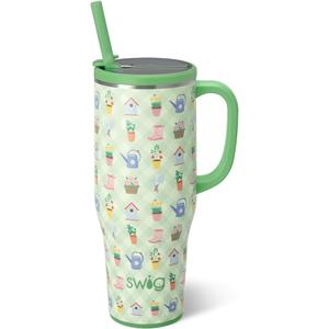 Swig Life 40oz Leak Proof Mega Mug, 40oz Leak Proof Tumbler with Handle and Straw, Extra Large Insulated Tumblers, Cup Holder Friendly Travel Mug, Reusable Leakproof Water Bottle (Green Thumb)