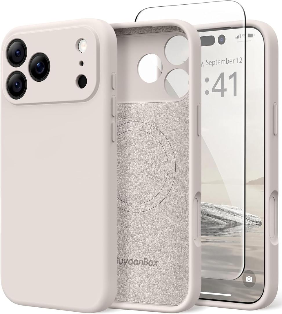 Magnetic for iPhone 17 Pro Case, Compatible with MagSafe, [Full Camera Protection][Screen Protector] Silicone Shockproof Protective Phone Case for iPhone 17 Pro 6.3", Stone