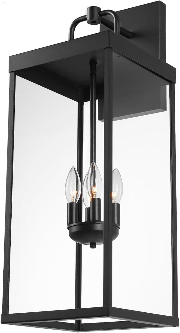 Outdoor Wall Sconce Light, 28 Inch Tall Transitional Exterior Wall Bracket Lighting with Clear Glass, Modern Anti-Rust Outside Black Carriage Lantern Lamp for Front Porch Corridor Doorway Patio (Huge)