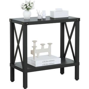 Narrow End Table, Large Sofa Side Table, Farmhouse Nightstand with Storage Shelve, Slim Bedside Table for Living, Room Bedroom, Lounge Black MLBZ17B