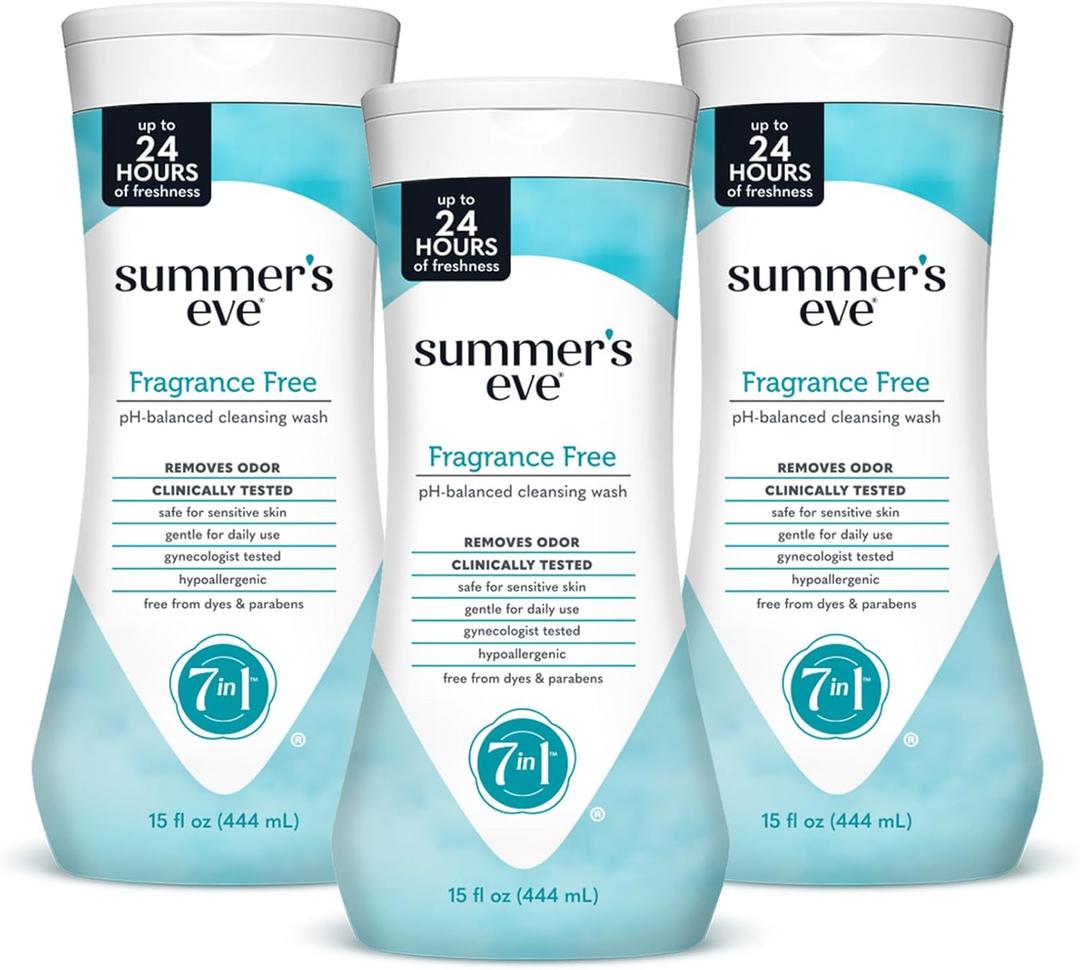 Summer's Eve Fragrance Free Gentle Daily All Over Feminine Body Wash, Removes Odor, Feminine Wash pH Balanced, 15 fl oz, 3 Pack