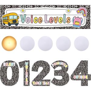 Frienda 13 Pcs Composition Notebook Classroom Decor Voice Levels Push Lights Back to School Classroom Management Tools LED Tap Light Noise Level Chart Poster Sticker Back School Teacher Must Haves, 12.6 x 11 inches