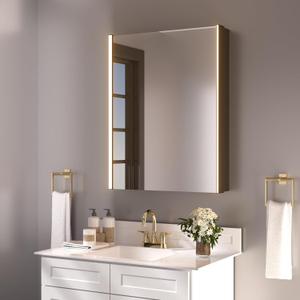 30 x 23-1/4 Inch LED Medicine Cabinet Lighted Bathroom Mirror, Defogger, Stepless Dimmable, 3000K/5500K Color Temperature Wall Mounted, Adjustable Shelf, Black