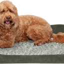 Furhaven Orthopedic Dog Bed for Large/Medium Dogs w/ Removable Bolsters & Washable Cover, For Dogs Up to 55 lbs - Two-Tone Plush Faux Fur & Suede L Shaped Chaise - Dark Sage, Large