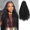Goddess Box Braids Crochet Hair for Women 24 Inch 8 Packs Black Boho Crochet Box Braids Pre Looped Crochet Braid Hair Curly Ends (1B, 24 Inch)