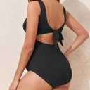 Maternity One Piece Swimsuits for Women - Ribbed Cutout High Waist Maternity Bathing Suits Tie Knot Pregnancy Swimwear (Black, S)