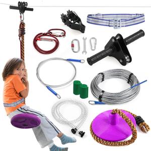 Zip line Kit 160ft for Kid and Adults up to 400lb-Special Retractors and Thickened Disc Seats, Zipline Kit for Backyard
