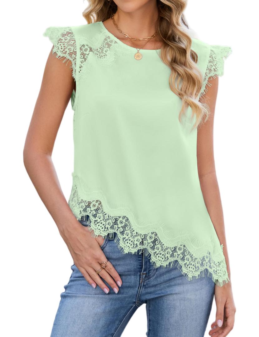 JTD Women's Sleeveless Tops Lace Trim Tank Tops Casual Loose Blouses 2026 Summer Trendy Dressy Tank Shirt Green (L)