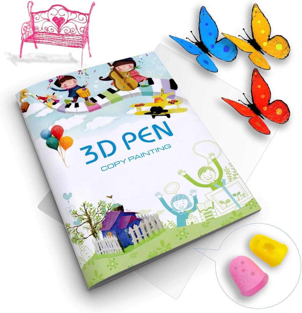 3D Printing Drawing Book, Reusable Colorful 40 Patterns Thick Paper Template with a Clear Plate, Painting Graffiti Template for 3D Pen DIY Gift