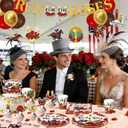 123pcs Derby Day Party Decorations Kentucky Horse Racing Tableware Set Run for the Roses Party Supplies Include Paper Plate Cup Napkin Tablecloth Banner Hanging Swirls Bolloons Topper/Serves 20