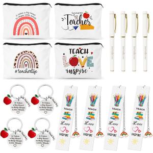 UAREHIBY 16 PCS Teacher Gifts in Bulk, Thank You Teachers Gifts With Makeup Bags, Teacher's Appreciation Week Keychain, Bookmark Gift for Teachers, Best Teacher Ever Pen Gift, Christmas Idea