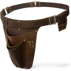 Leather Garden Tool Belts for Men - Gardeners Gifts for Women, Small Tool Belt for Florists, Electrician, Carpenter, Flower Farmer, Landscaper with Hammer Holder - Right