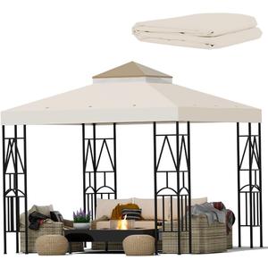 10x10 Canopy Replacement Top Double Tiered Gazebo Cover for Yard, Patio & Garden Durable Sunshade Replacement (BeigeBrown)