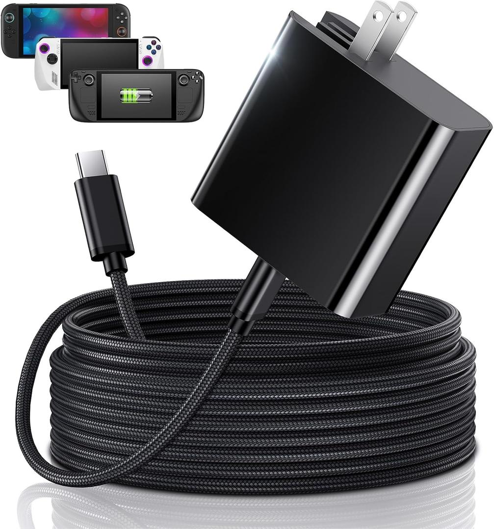 65W USB C Fast Charger for Steam Deck, Nintendo Switch 2 & ROG Ally - MENEEA PD3.0 Foldable AC Adapter with 10FT Cable,for TV Dock/Switch 2 Charger - Consoles for PlayStation Systems