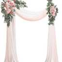 Floroom Arch Flowers with Drapes Kit (Pack of 4) - 2pcs Artificial Dusty Rose & Blush Floral Swag Arrangement with 2pcs Draping Fabric for Wedding Ceremony Arbor and Reception Backdrop Decoration