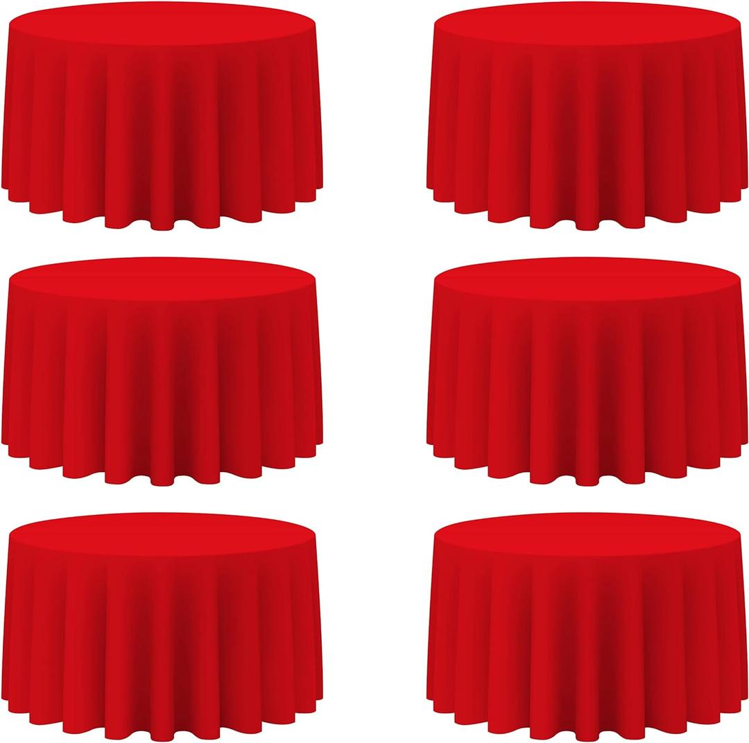 BRILLMAX 6 Pack Red Round Tablecloths 120 Inch for 60 Tables - 150 GSM Polyester Fabric, Floor Length Drop, Water, Stain & Wrinkle Resistant Cloth Cover for Wedding Reception Banquet Dining Party