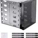 Hard Drive Cage,Galvanized Steel Plate + ABS Plastic Cage Hard Drive Tray Rack with Fan Space,Adapter Rack Bracket for Computer SATA 5.25in to 5X 3.5