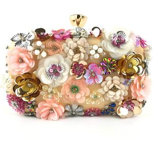 Lanpet Women Clutches Flower Evening Handbag Chain Strap Shoulder Bag (Gold)