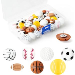 H1vojoxo 40PCS Creative Sport Ball Push Pins for Cork Board, Mini Decorative Resin Ball Pin, Football Thumb Packs for Bulletin Board, Rugby Thumb Tacks
