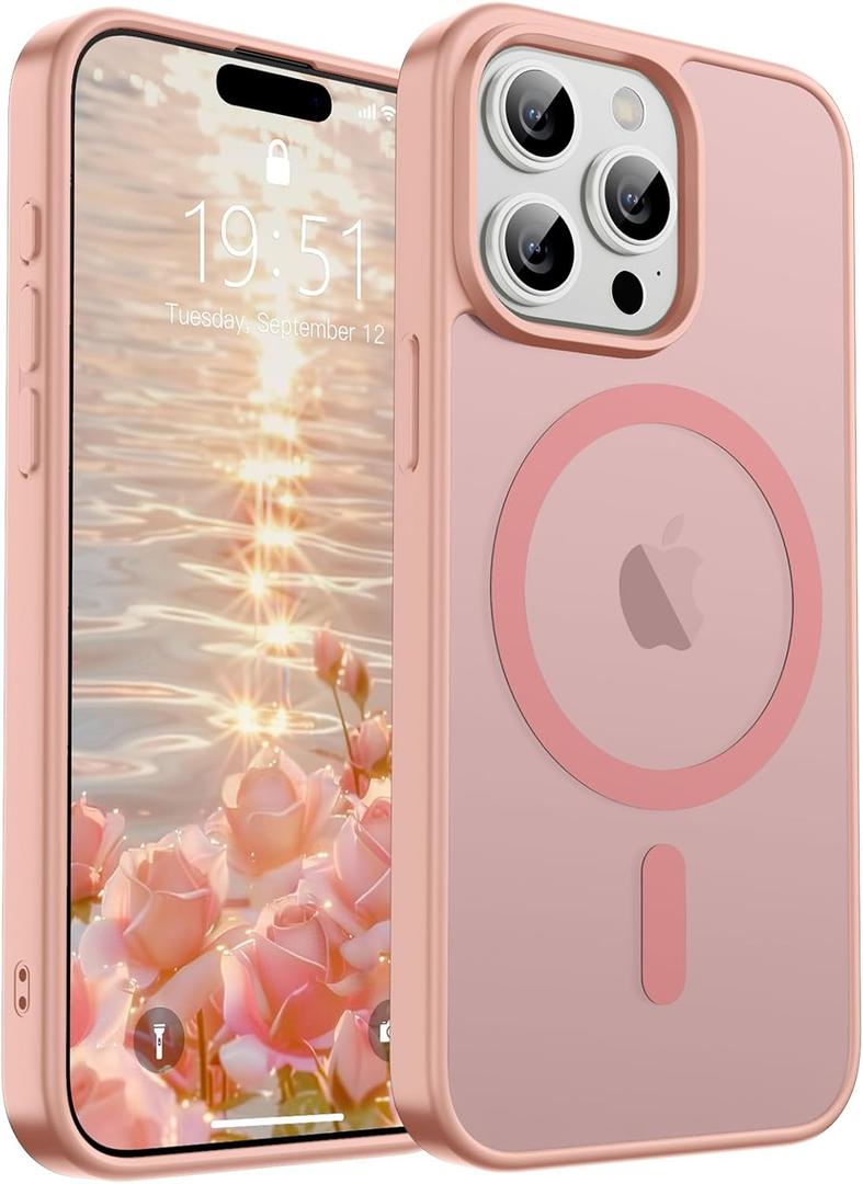 SUPFINE Magnetic for iPhone 15 Pro Case (Compatible with MagSafe) (Military Grade Drop Protection) Slim Translucent Matte Shockproof with Anti-Fingerprint Phone Case, Pink