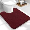 OLANLY Toilet Rugs U-Shaped 24x20, Extra Soft Absorbent Chenille Contour Bathroom Rugs for Toilet, Dry Quickly, Machine Washable, Non-Slip Bath Mat, Burgundy