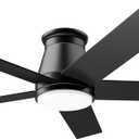 wurzee 52" Flush Mount Low Profile Ceiling Fan, Black,6 Speeds DC Reversible Motor,Timing, Dimmable for Indoor, Patio,Porch, Garage, Shop