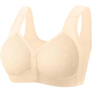 Daisy Lace Bras for Women Front Closure No Underwire Comfort Senior Wireless Snap Closing Bra Z Skin 44B