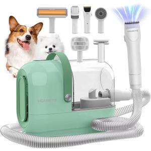 Dog Grooming Vacuum Kit - 3L Vacuum with 7 Tools, Low Noise Electric Clipper and Brush for Pet Shedding at Home, Green
