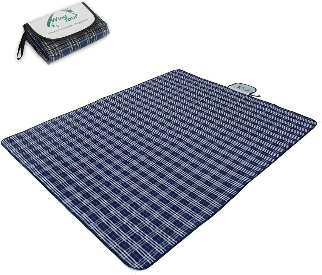 Wind Tour Family Outdoor Waterproof Durable Picnic Blankets with Carry Strap,Foldable 5070.9 inch Sandproof Beach Mat for Kids Playground Camping Park Hiking Grass Travelling (1, Navy Blue)