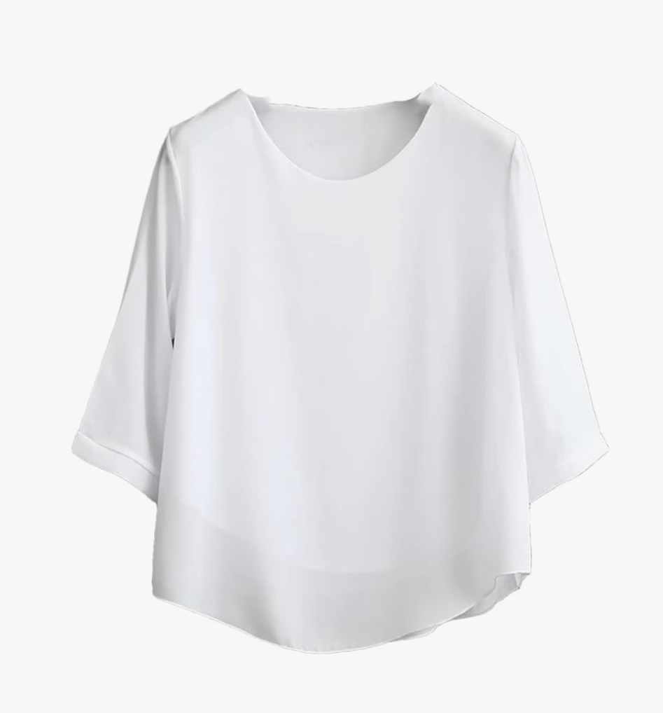 Women's Chiffon T-Shirt Loose Fit Tee Summer Casual Short Sleeve Round Neck Tshirtstops, Color: White, Size: Medium