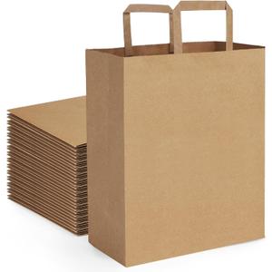BagDream 12x7x17 50Pcs Large Paper Grocery Bags with Handles Kraft Brown Gift Bags for Shopping Retail Merchandise Flat Handles Recycled Takeout/to Go Barrel Sacks