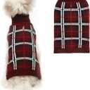 PUPTECK Dog Christmas Sweaters for Large Medium Small Dogs - Fall Classic Plaid Style Puppy Holiday Winter Coat Clothes Warm, Deep Red, S (S - Chest 16", Back 12")