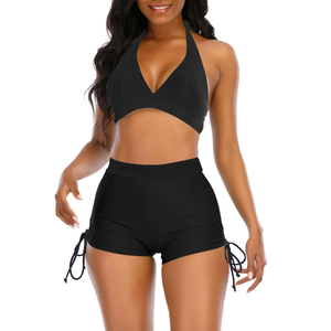 tidL2S-1363 Adisputent High Waisted Bikini Set, BLACK, Size Medium