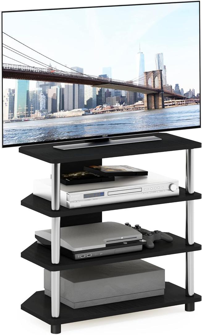 Furinno Turn-N-Tube Easy Assembly 4-Tier Petite Entertainment Center / TV Stand / TV Unit / TV Desk, Stainless Steel, Americano/Chrome